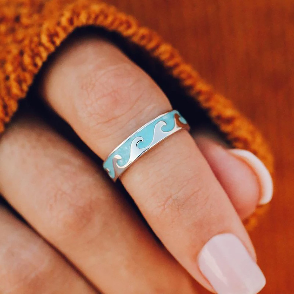 Lost Lady Reversible Enamel Wave Twin Peaks Sigent Wave Stacking Ring Ladies Fashion Set Ring Jewelry Wholesale Direct Sales