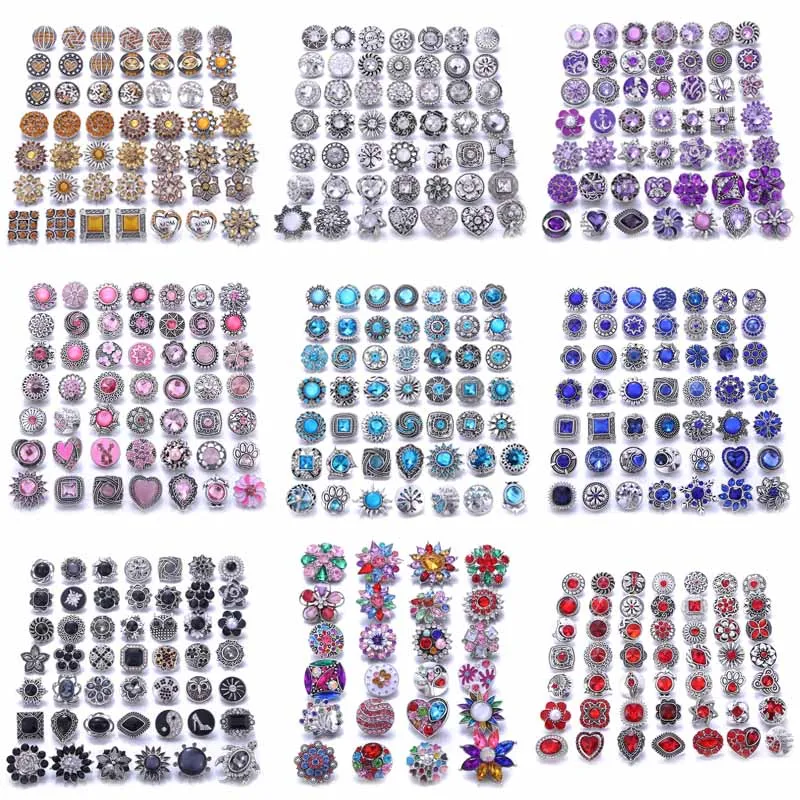 10pcs/lot New 12MM 18mm Snap Jewelry Rhinestone Mini Metal Snap Buttons fit 12mm 18mm Snap Bracelet Bangle Earrings Necklaces