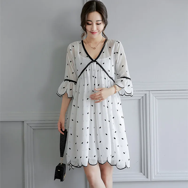 Maternity Dress Summer Chiffon Expectant Mother Casual Half Sleeve Loose Big Size Pregnancy Clothes Embroidery Dresses For Women