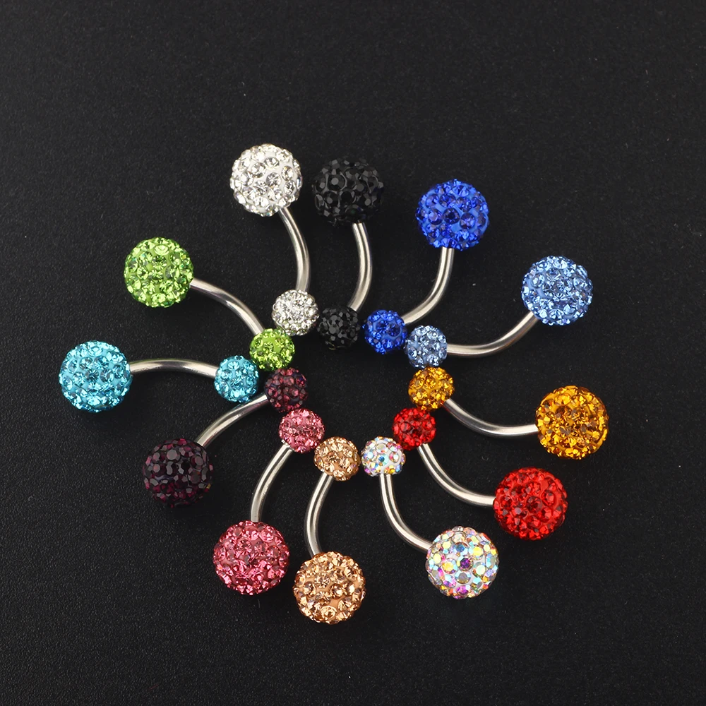 Wholesales Crystal Ball Belly Button Rings 5/8mm 12 Color Mix Navel Piercing Body Jewelry Women Belly Navel Jewelry  Drop Ship