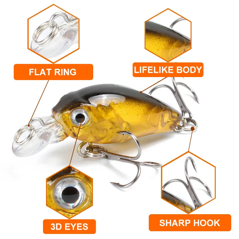 1pcs 4.5CM/4G Laser Hard Crank Fishing Lure Crankbait Treble Hooks 3D Eyes Bait Carp Fishing Tackle Wobblers Crankbait Minnow