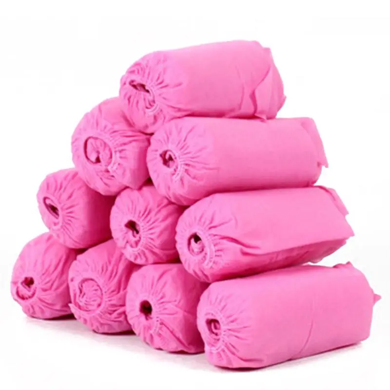 Couvre-chaussures de poulet en tissu non tissé, 100 pièces, bande élastique, respirant, anti-poussière, anti-alde (rose)