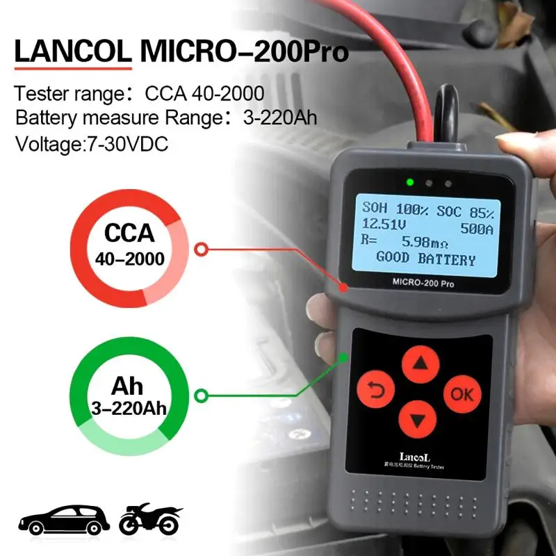 

MICRO-200PRO 12V 24V 3-220AH Capacity Digital Car System Tool Analyzer Motorcycle Automotivo Battery Tester (Western European)