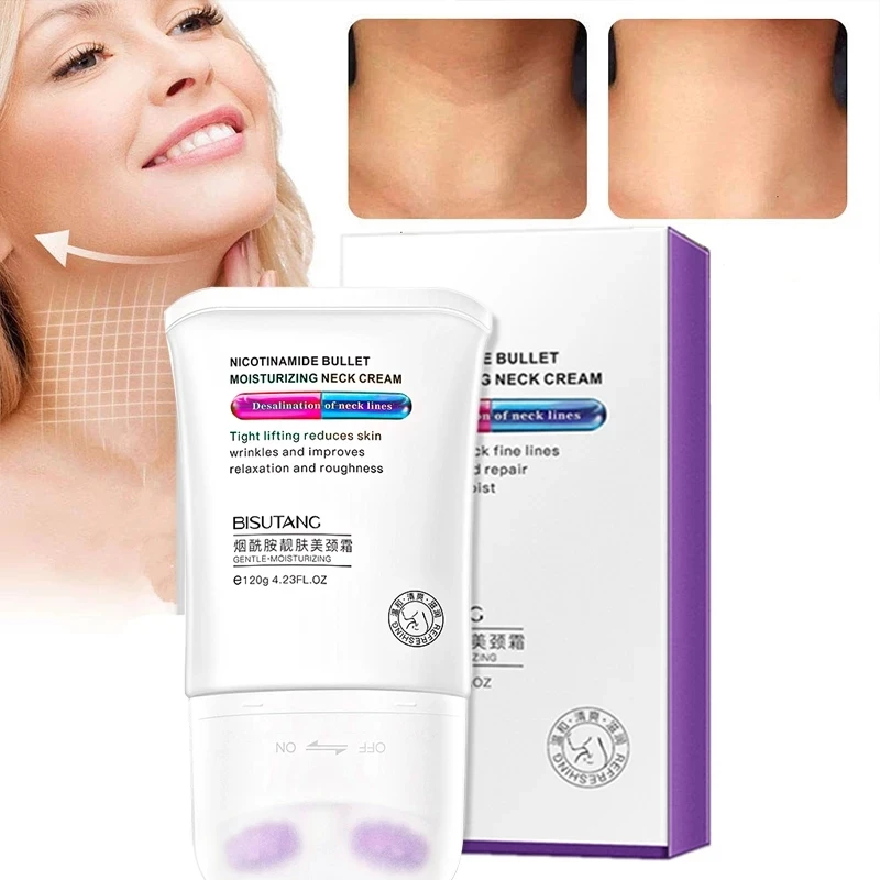 

120g Double Roller V-Type Neck Cream Massager Smooth Skin Neck Cream Remove Neckline Wrinkle Lifting Firming Brighten Neck Mask