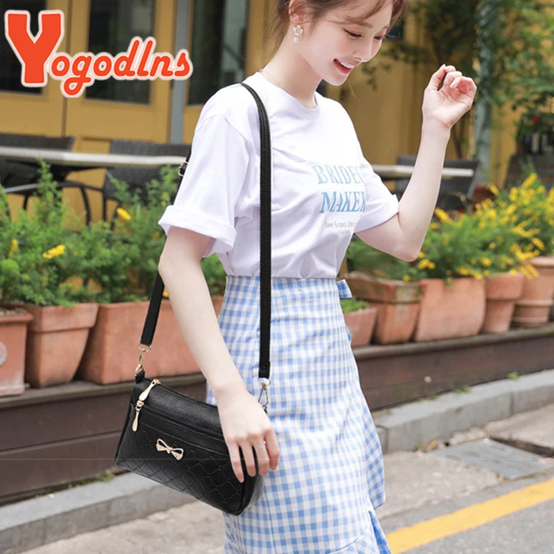 Yogodlns Elegant Crossbody Bag For Women PU Leather Shoulder Bag Metal Bowknot Messenger Bag Lady Shopping Handbag Mommy Wallet