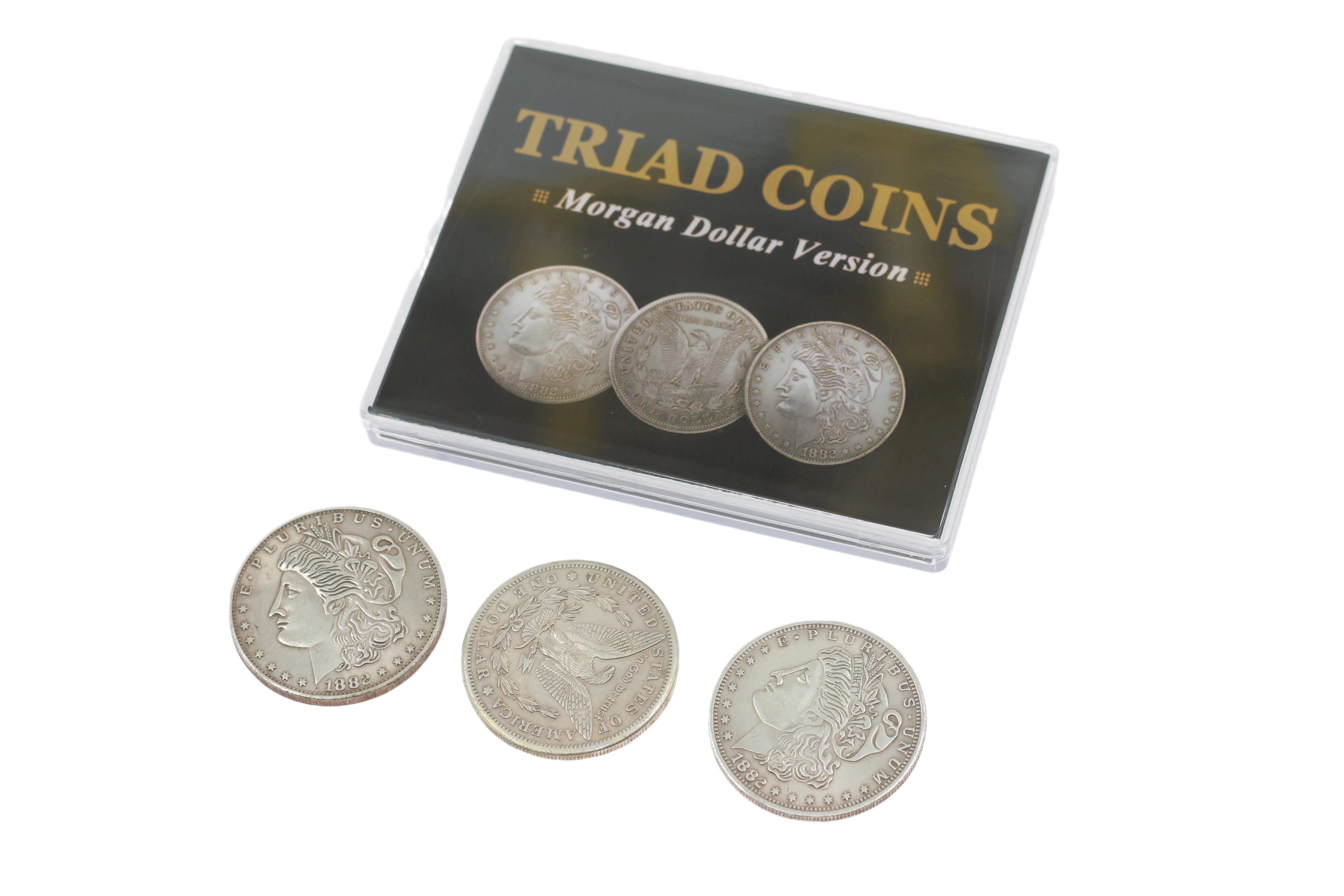 Triad Coins (Morgan Gimmick) Magic Tricks Gimmick Props Produce Vanish Change Three Coin Magia Close Up Illusions Mentalism Fun