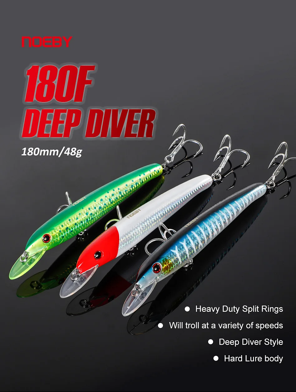 NOEBY Tieftauchender Trolling-Minnow-Köder 180mm 48g Big Game Boot Salzwasser Harter Köder Thunfisch-Angeln – Detail 1