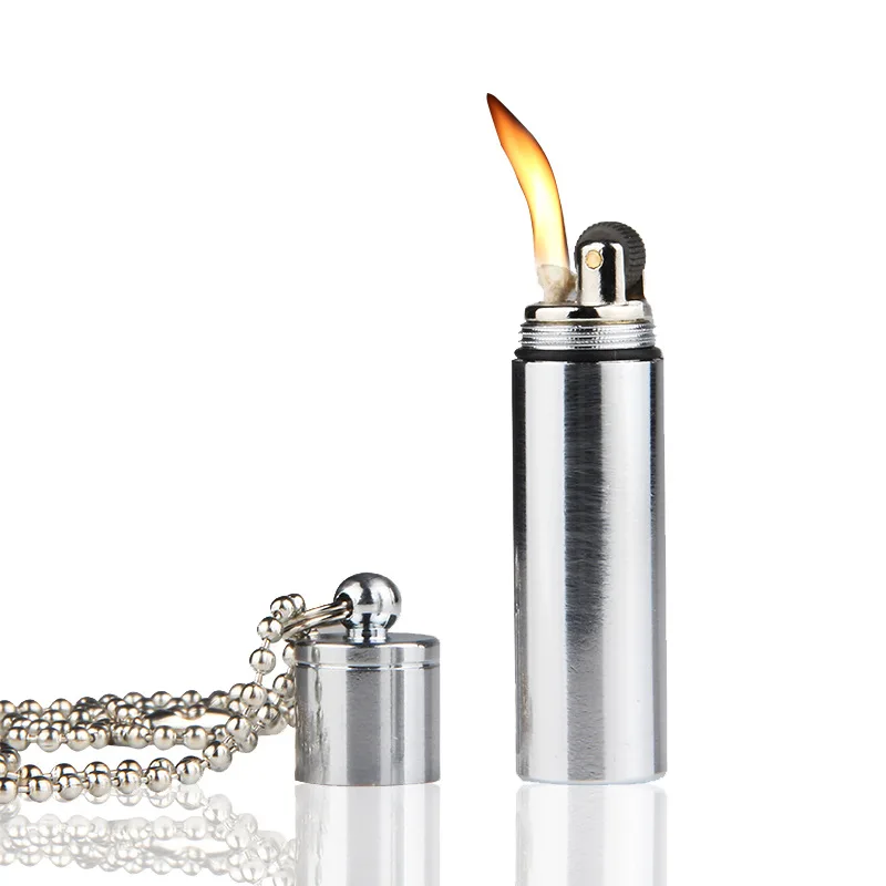 Outdoor Mini Lighter Whistle Waterproof Grinding Wheel Kerosene Lighter Keychain Refillable Gasoline Lighter