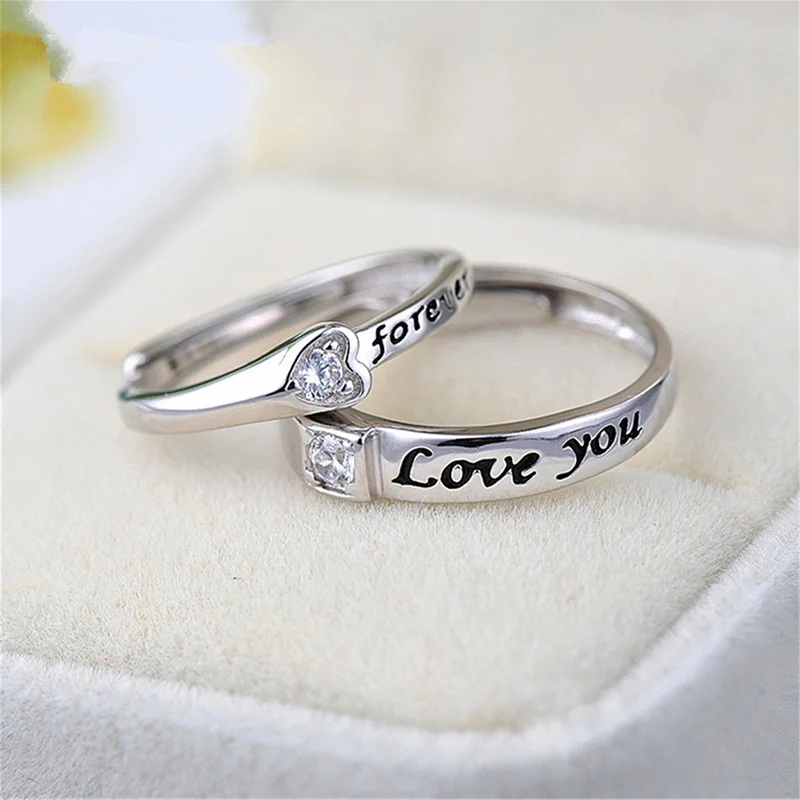 2 Teile/sätze Zirkon Herz Passenden Paar Ringe Set Für Immer Endlose Liebe Hochzeit Ring Für Frauen Männer Charme Valentinstag schmuck – Detail 4