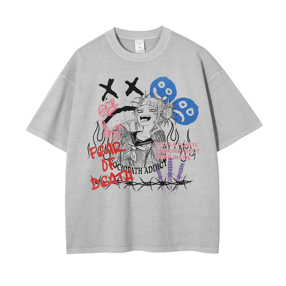 

Washed Men T-shirt Cartoon Anime Funny Girl Print T-shirt Casual 100% Cotton Oversized Blouse Short Sleeve 2022 Summer Tees Tops