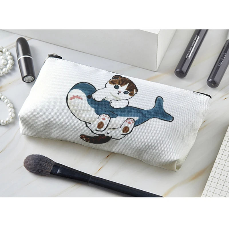 Kawaii Cartoon Cat Print Cosmetic Bag Women's Cute Portable Toiletry Bag Travel Makeup Bag Organizer Pouch Beauty Case