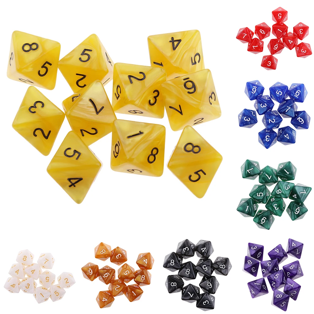 10pcs 8 10 Sided Dice D8 D10 Polyhedral Dice for Party Table Games Gaming Dice Birthday Parties Board Game