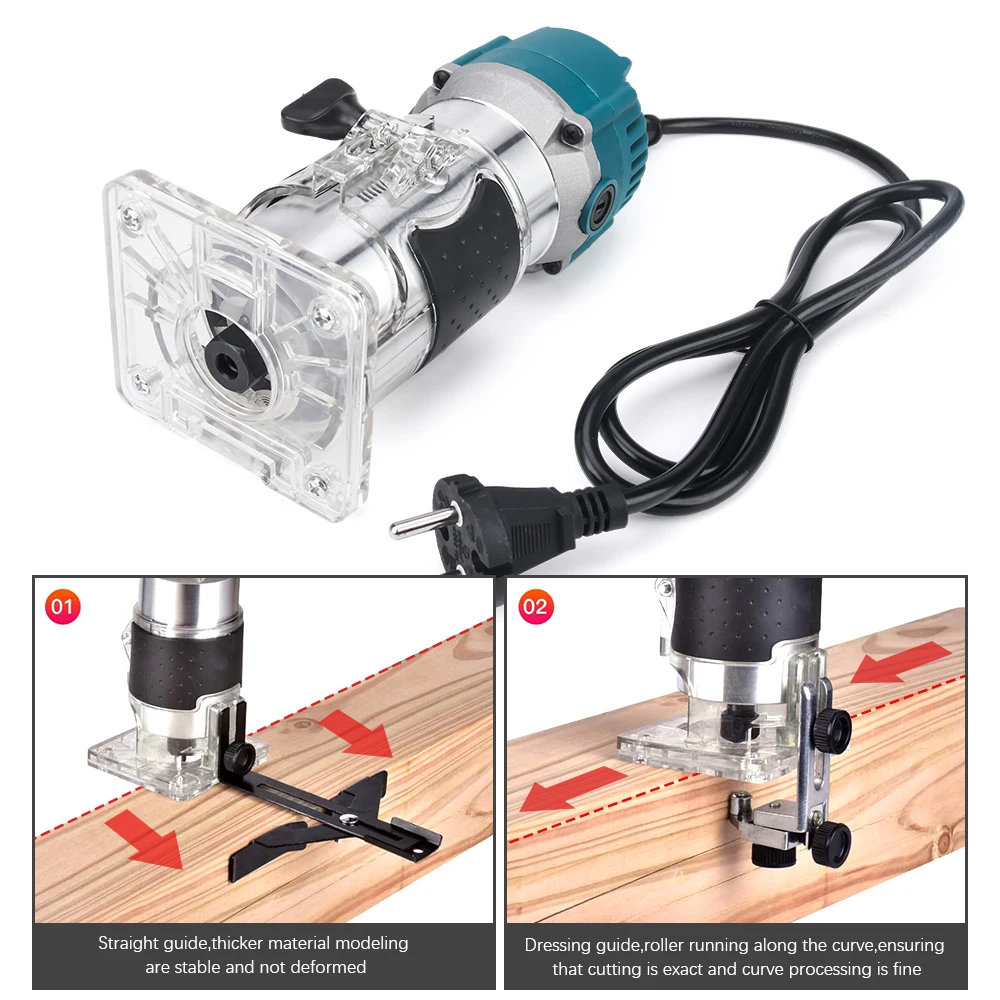 800W Electric Trimmer Woodworking Electric Trimmer 30000rpm Hand Carving Wood Router Engraving Slotting Trimming Machine