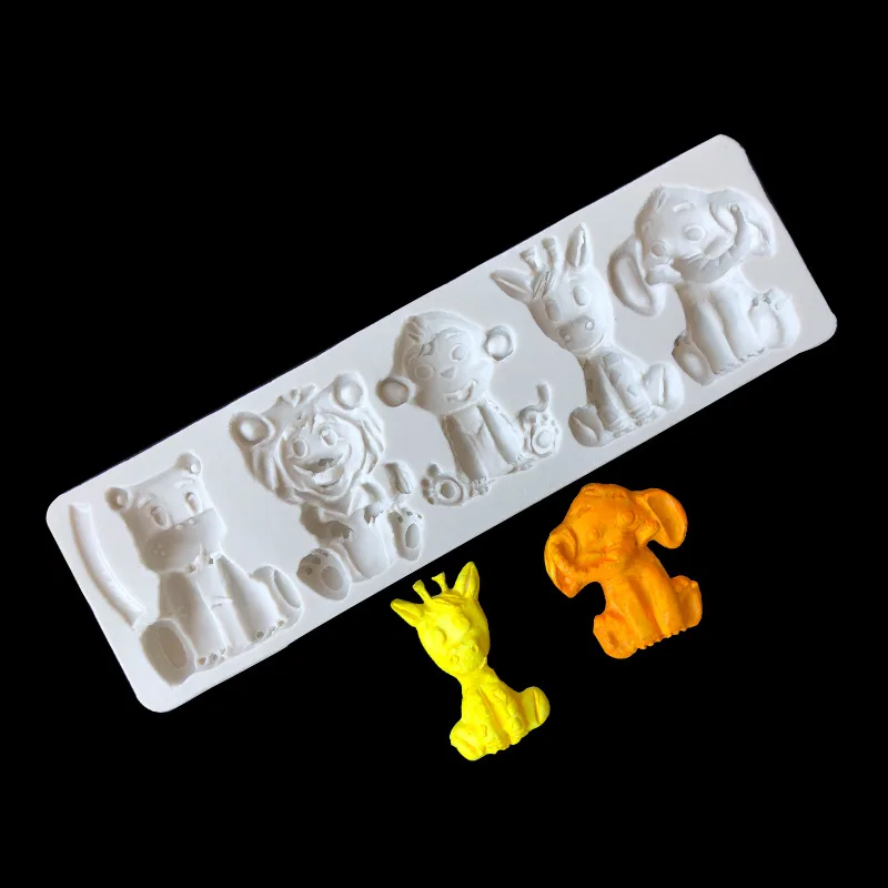 Animals Silicone Mold Elephant Lion Bear Giraffe Monkey Cupcake Topper Fondant Cake Decorating Tools Candy Clay Chocolate Mould