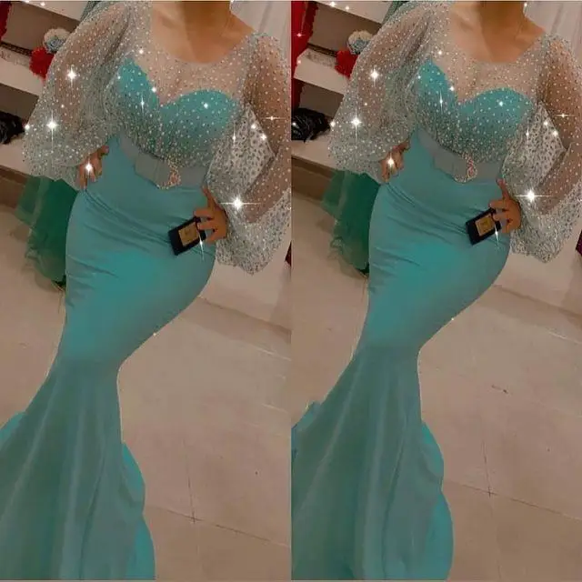 Aso Ebi-vestido De fiesta Formal con mangas abullonadas para mujer, traje Sexy De sirena árabe con cuello transparente, vestido De noche para fiesta, 2022