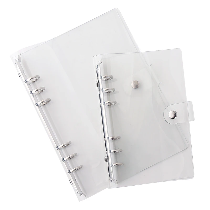 Yoofun-Notebook Capa de PVC Transparente, Notebook Folhas Soltas com Régua, Spring Binder, Cadernos para Escritório, Papelaria Escolar, A5, A6