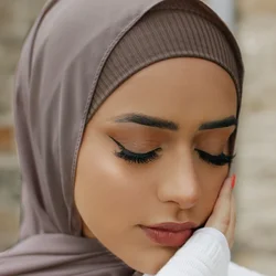 Tampas Hijab Underscarf com nervuras para Mulheres Muçulmanas, Hijabs internos elásticos femininos islâmicos, sob o boné do lenço, Headband, Tube Turbante, Bonnet