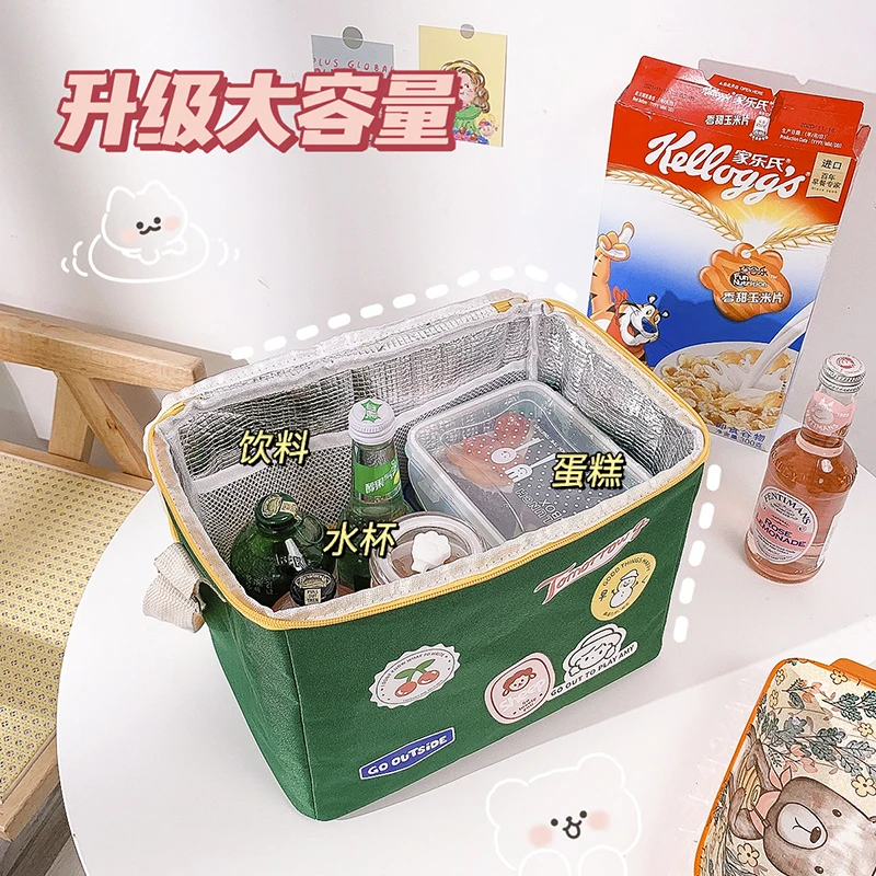 Large Lunch Bag For Women Kawaii Waterproof Portable Fresh Cooler Bags Thermal Breakfast Food Box Convenient Picnic Travel WY237