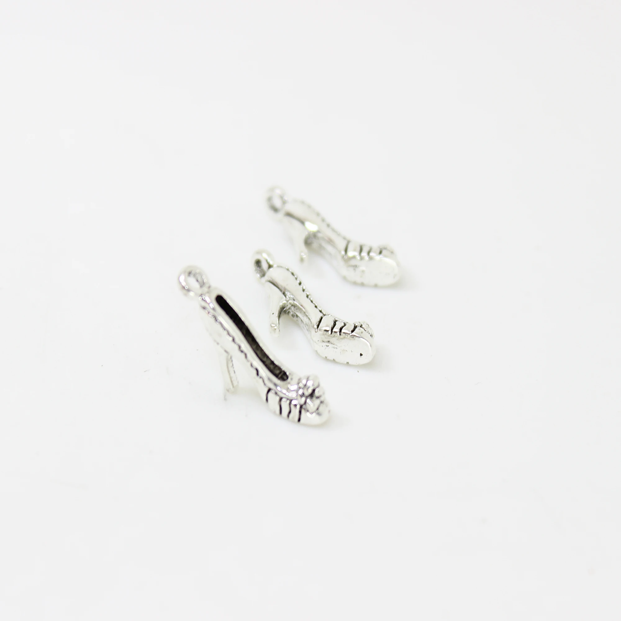 25Pcs/Lot Shoe Charms Antique Tibetan Silver Tone 3D Lovely High Heeled Shoes Charm Pendant 18X14mm