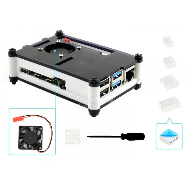 

Waveshare Black/White Acrylic Case for Raspberry Pi 4 Model B, with Cooling Fan ,dust resistance, good heat spreading