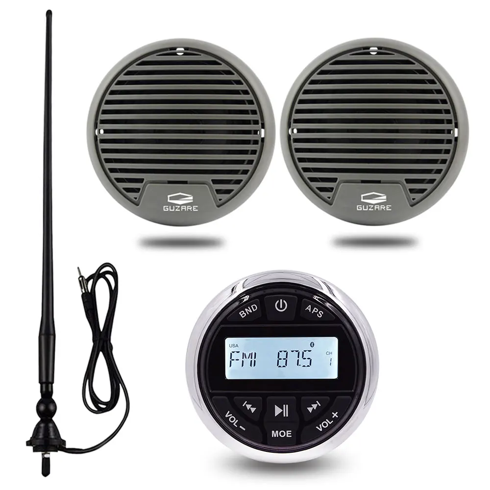 

Waterproof Marine Stereo Audio Radio Bluetooth Receiver Car MP3 Player+3inch Boat Speakers+AM FM Antenna For RV ATV Motorcycle