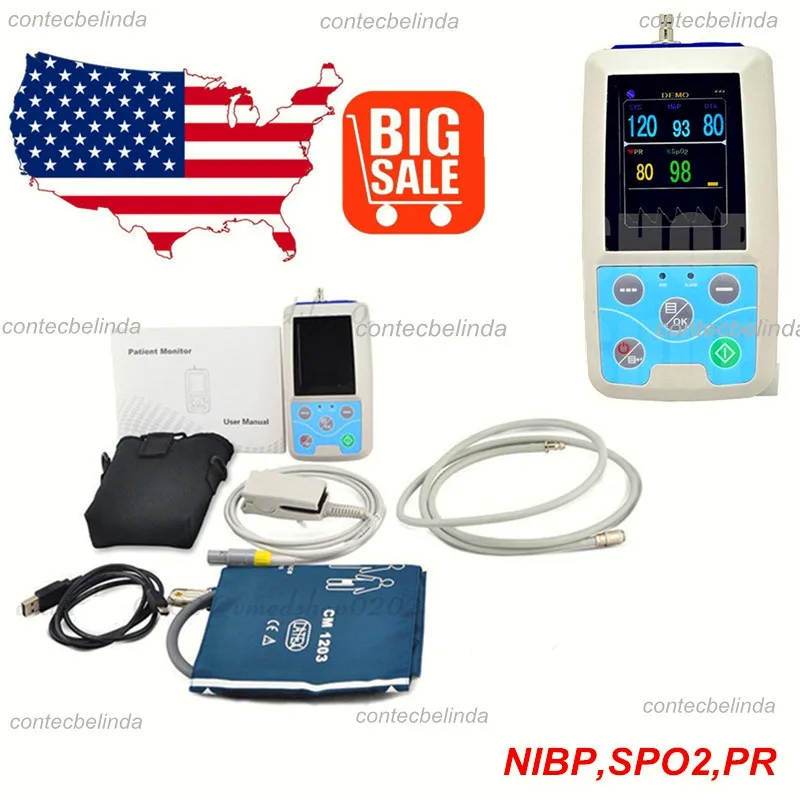 CONTEC Blood Pressure NIBP & Spo2 Probe Monitor One Adult Cuff and SPO2  Probe