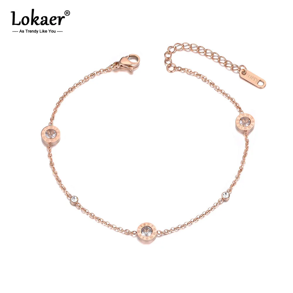Lokaer Böhmen Strand Edelstahl Charme Fußkettchen Fuß Schmuck Zirkonia Römische Ziffer Kette Link Fußkettchen Für Frauen A19022