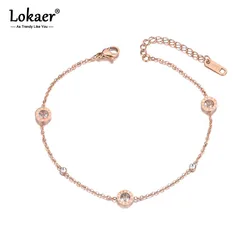Lokaer Bohemia Beach Stainless Steel Charm Anklet Foot Jewelry Cubic Zirconia Roman Numeral Chain Link Anklets For Women A19022