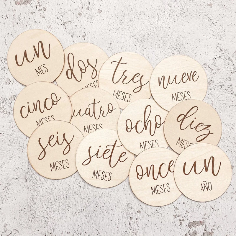 Spanish Milestone Discs Baby Milestones Wooden Markers Birth Discs Newborn Photo Props milestone wood