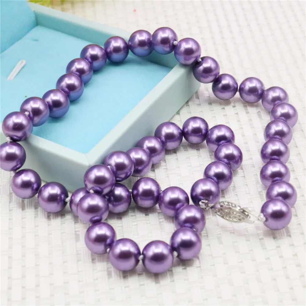 8/10mm Round Violet Purple Pearl Shell Necklace Women Girls Hand Made Jewelry Making Design Accessory Gifts For Mother