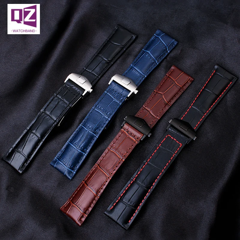 COW LEATHER Watch Strap 19mm 20mm 22mm watchband for tag heuer watches band Genuine leather bracelet fold buckle High quality