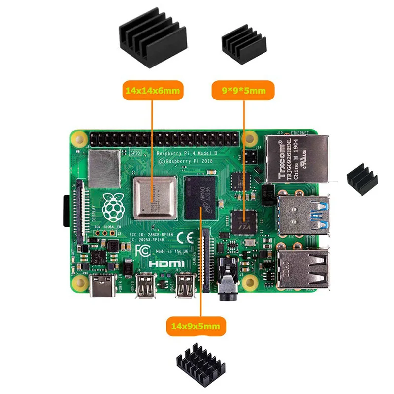 4 Teile/paket Raspberry Pi 4 Modell B Kühlkörper Kit, kühl Aluminium Kühlkörper Set Für Raspberry Pi 4B (4 Teile/satz)