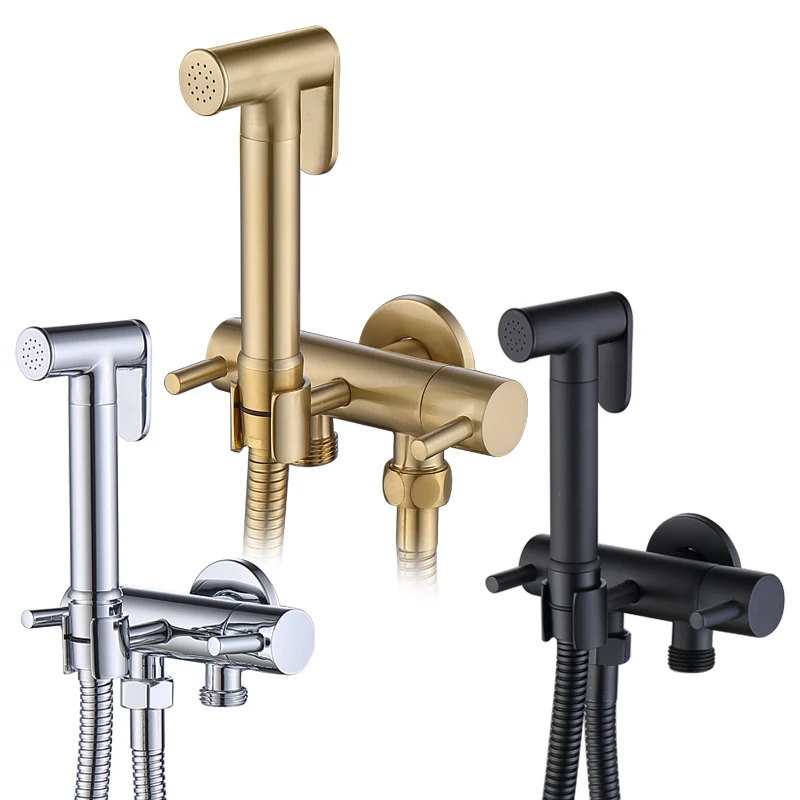 

Brass Toilet Bidet Faucets Sprayer Black Handheld Bidet Sprayer Hand Shower Bidet Set Self Clean G1/2 Brushed Gold