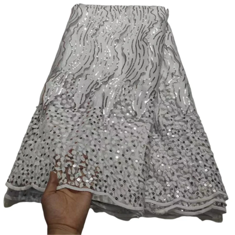 

African Sequins Lace Fabric 2021 High Quality Embroidery French Tulle Lace Nigerian Wedding Party Dress Sewing
