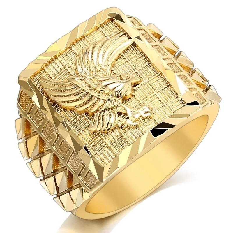 Punkboy Hip Hop Rock Style Gold Plated Domineering Craved Flying Eagle Animal Pattern Men 's Finger Ring Party Luxury Jewelry