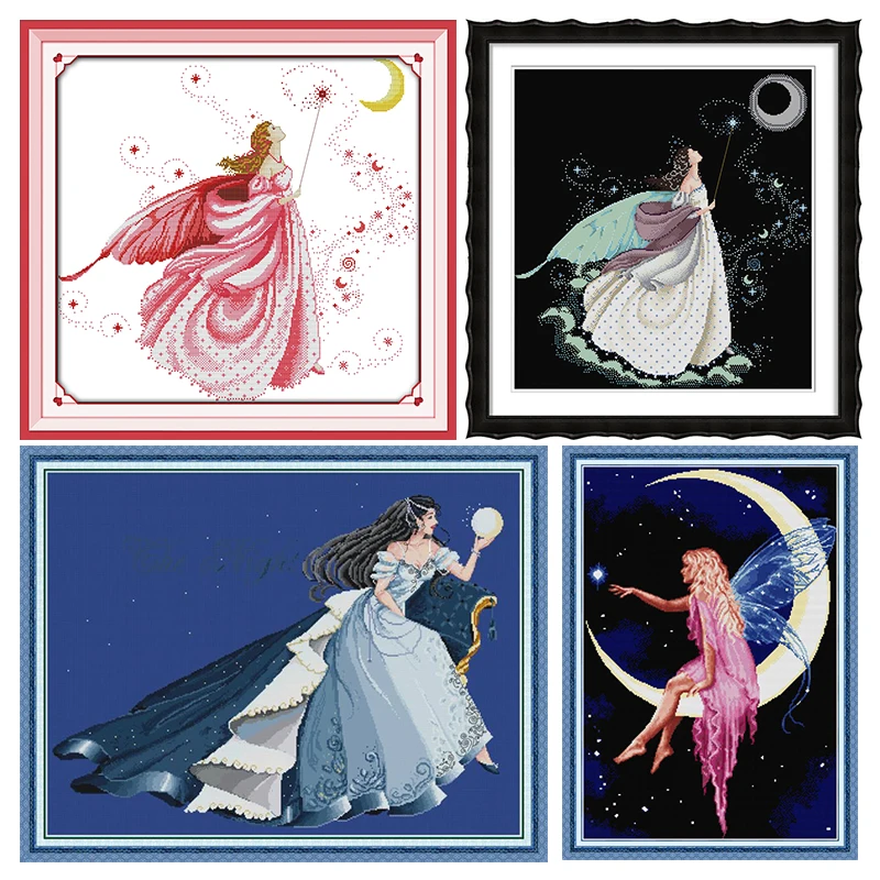 The Moon Fairy Joy Sunday Stamped Cross Stitch Kit Patterns Printed 11CT 14CT Counted Print Crafts Embroidery for Needlework Set