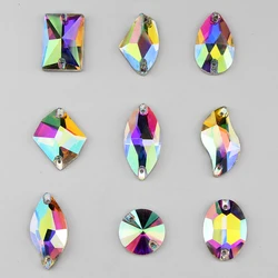 All shape sew on rhinestone sewing crystal AB flatback glass Button holes rivoli Oval heart ab color for wedding dress