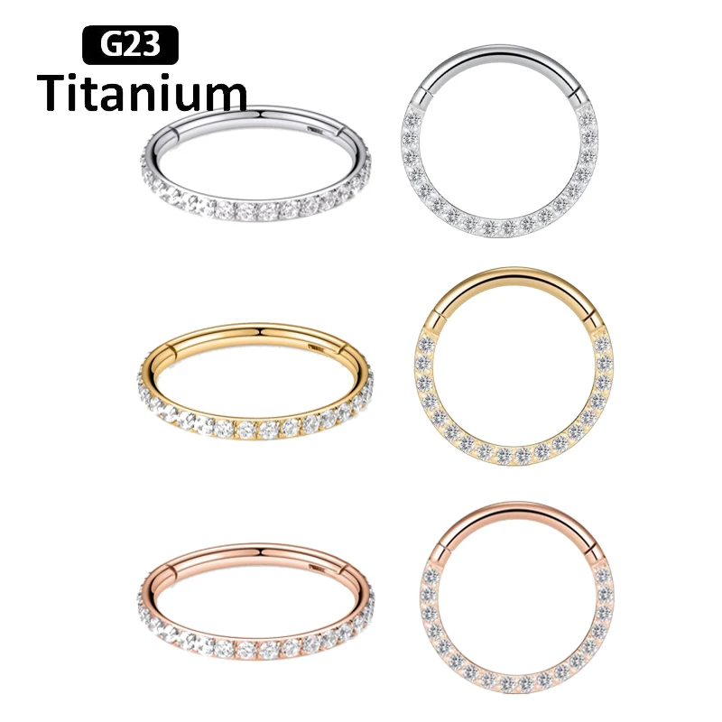 New G23 Titanium High Quality CZ Hight Segment Nose Rings Open Small Septum Hoop Piercings Earrings Helix Body Jewelry ASTM f136