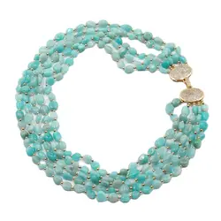 GuaiGuai Jewelry 5 Strands Natural Green Peruvian Amazonite Freeform Shape Real Gems Multi Strands Necklace Handmade For Women