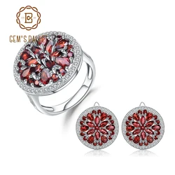 GEM'S BALLET 11.65Ct Natural Red Garnet Earrings Cocktail Ring Set 925 Sterling Silver Gemstone Vintage Jewelry Set For Women