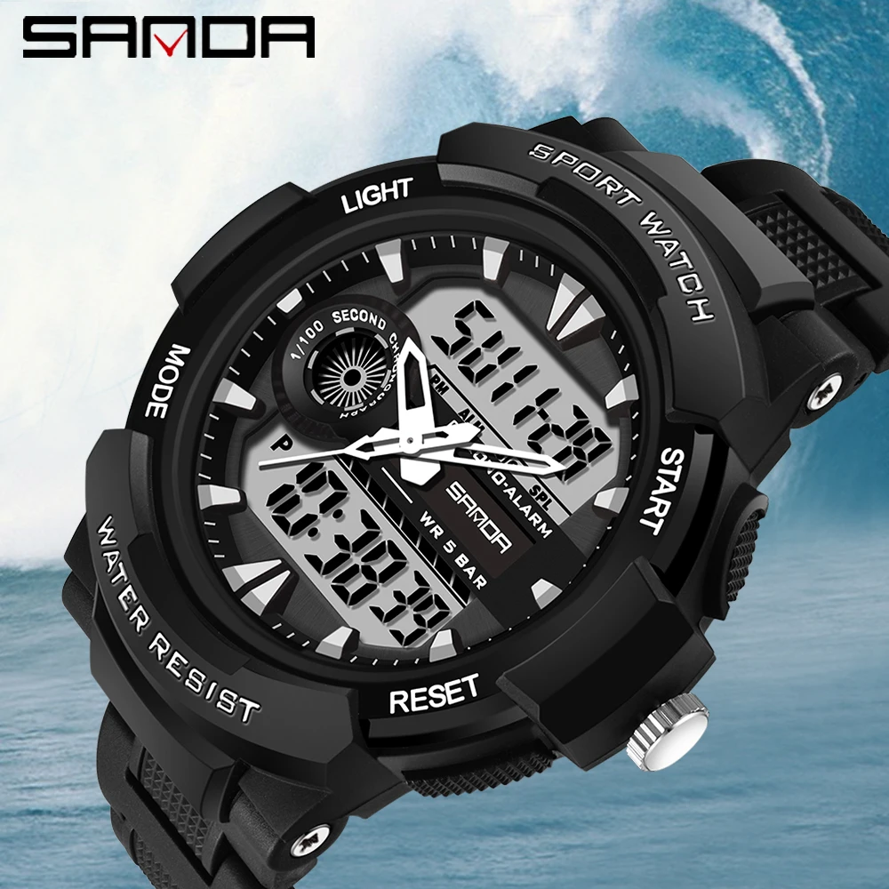 SANDA Sport Digital Watch Men Swimming 50M Waterproof Multifunctional Military LED Electronic Men Wristwatch Relogio Masculino