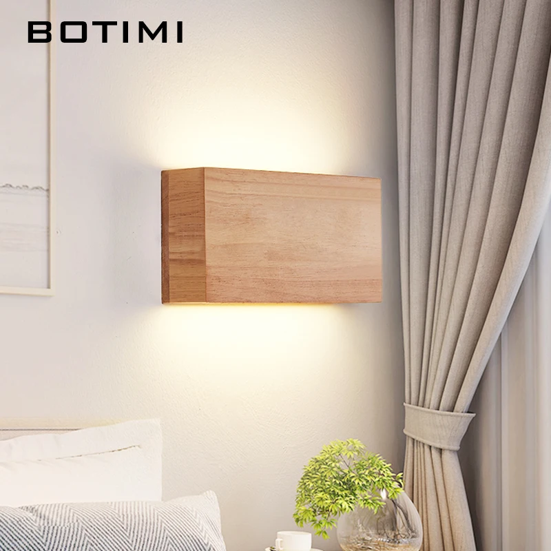 

Nature Wood LED Wall Lamp Brown Bedside Cuboid Bedroom Luminaire Modern Sconce Reading Light Home Decoration Staircase Lighting