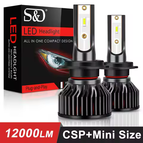 S&amp;D 2Pcs H4 H7 LED Car Headlight Bulbs Super Bright 12000Lm CSP Chip H1 H11 LED Light H3 H8 HB3 HB4 9005 9006 6500K Auto Lamp