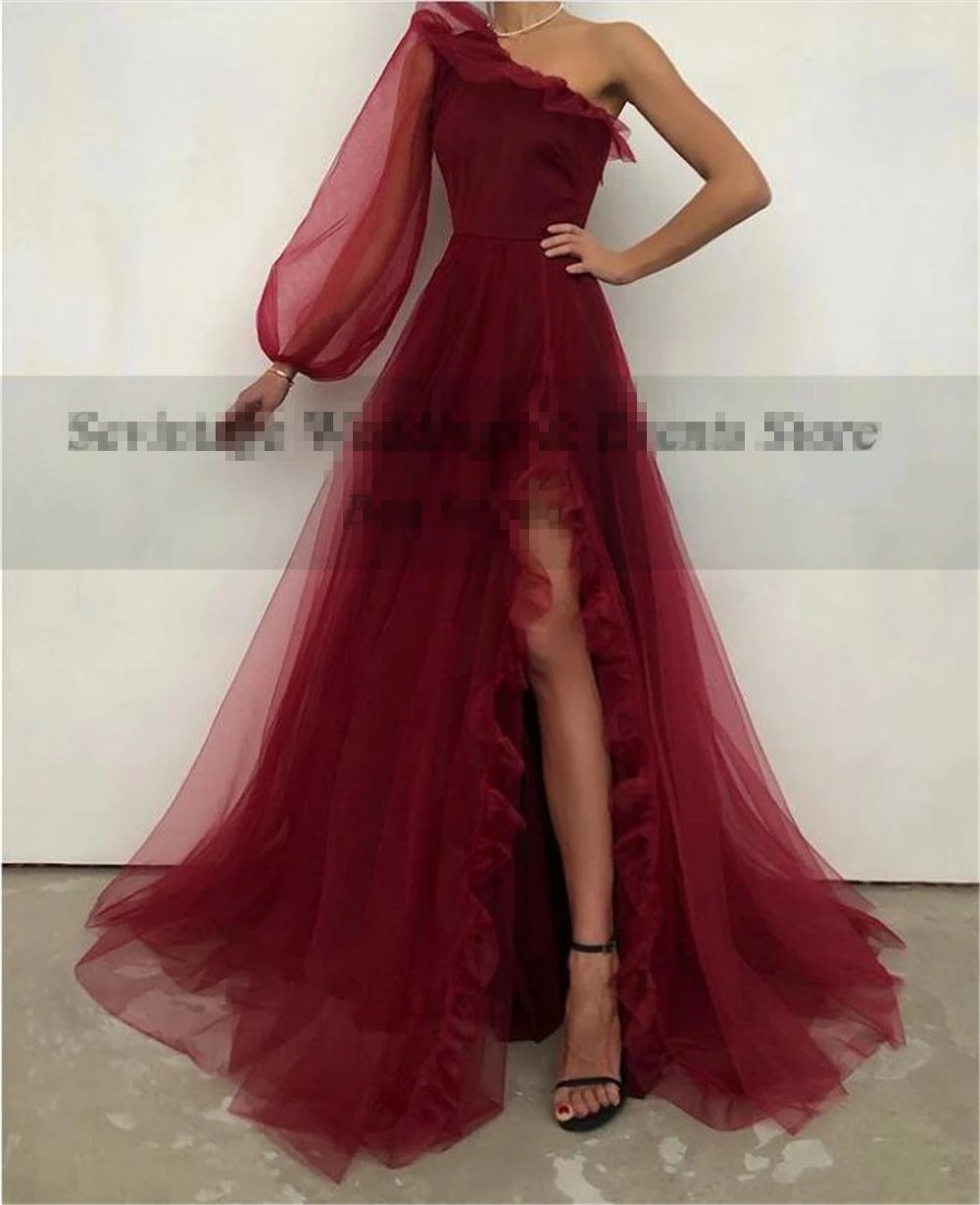 Bespoke Anlass Kleider Geraffte One-Schulter Full Sleeves Sexy Bodenlangen Luxuriöse A-Line Neue Frauen Formal Abendkleid h996