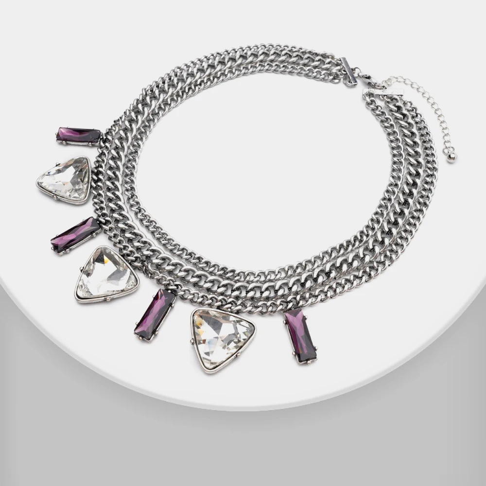 Amorita silver color multi-layered punk necklace