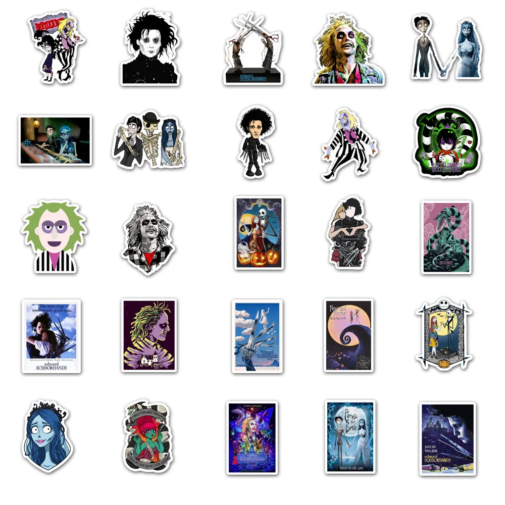 10/30/50PCS Tim Burton Film Series Graffiti Waterproof Sticker Suitcase Notebook Refrigerator Skateboard HelmetWaterCupWholesale