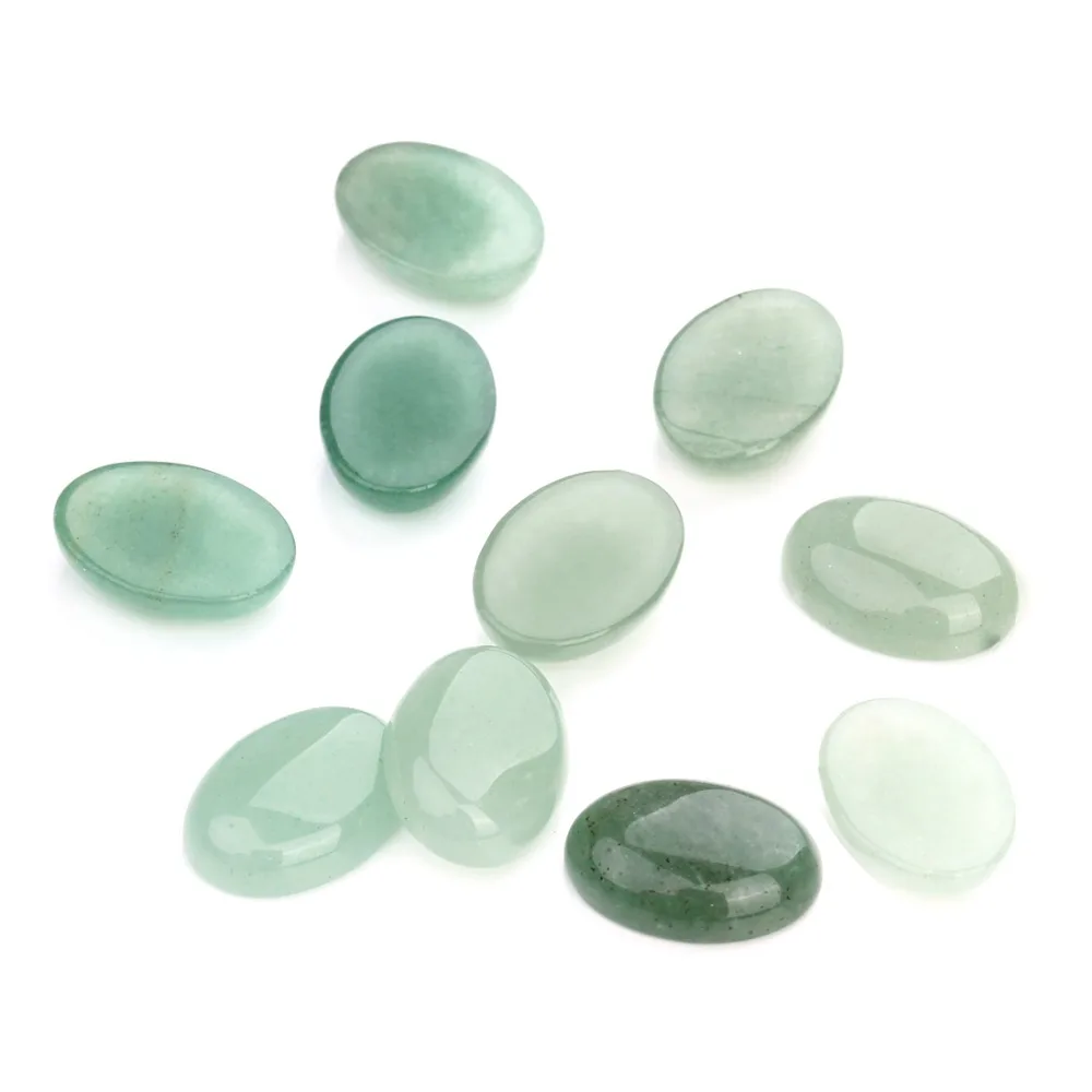 10pcs/lot Natural Stone Green Aventurine Beads Flat Back Oval Cabochon Cameo Beads for DIY Blank Base Jewelry Making Accessories