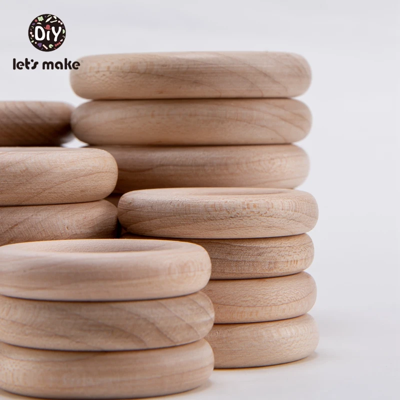 Let's Make 40/55/70MM Maple Wooden Ring Wood Teether Ring Smooth Surface Natural Wooden Rodent Baby Teething Ring Toy DIY Making