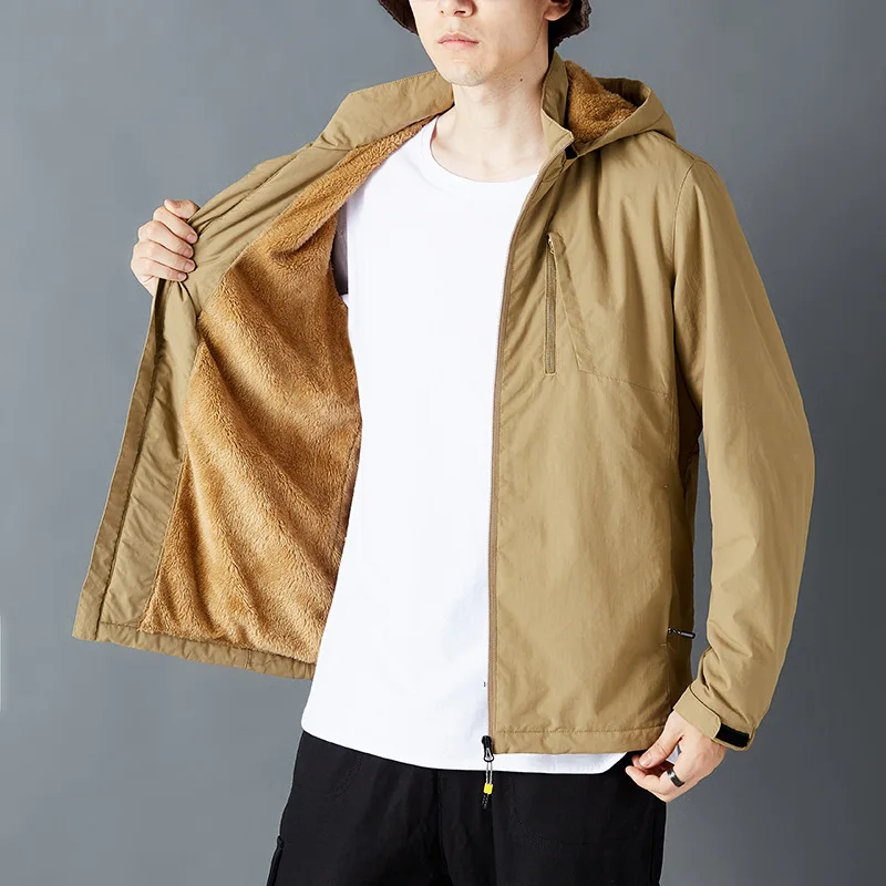 Winter Cotton Padded Clothes men's Leisure Lamb Cashmere Jacket with Plush Thickened Middle-aged and Young people's Retro Work