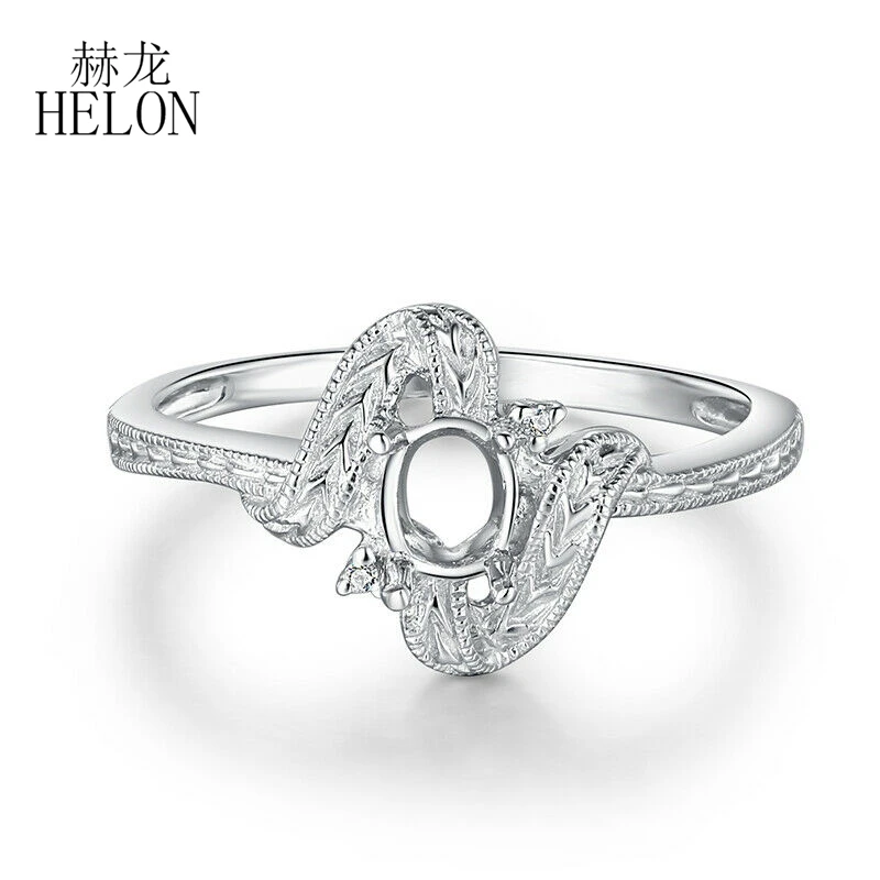 HELON Oval Cut 6X4mm Sterling Silver 925 100% Genuine Natural Diamonds Wedding Semi Mount Ring Setting Women Trendy Fine Jewery